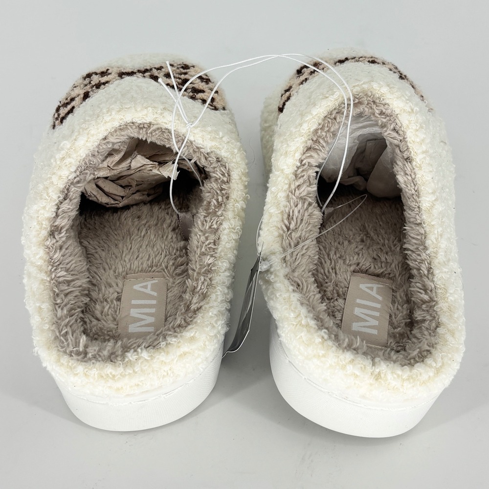 Mia Cozi Bow Slipper Cream Leopard Women Size 6 Faux Fur Loungewear Cozy Warm - Picture 8 of 11